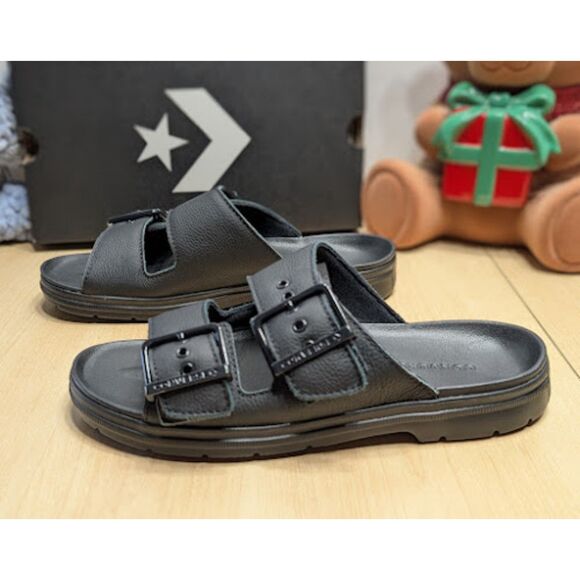 Converse CTAS Black Leather Lugged Flatform Two Strap Sandals Women's Size 9 NIB - Picture 2 of 14